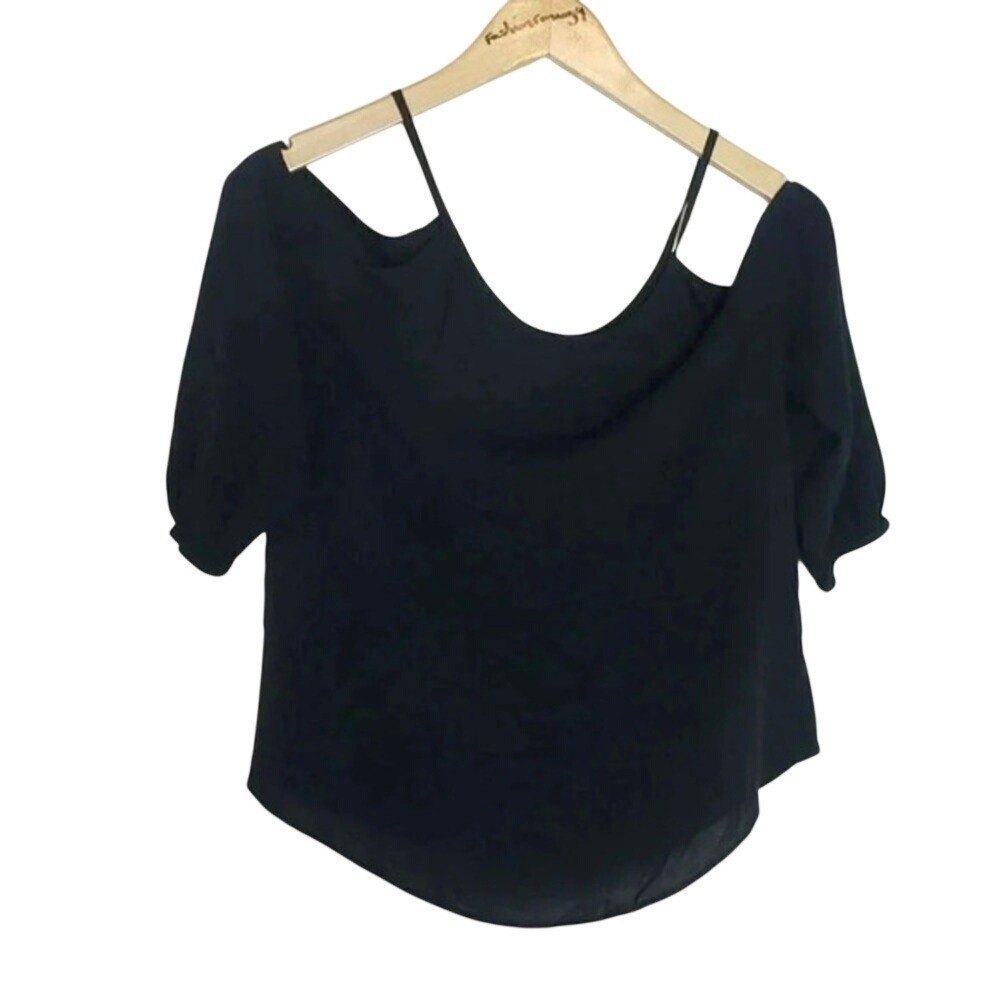 Express Cold Shoulder Blouse XS Black Long Sleeve Spaghetti‎ Strap Open Shoulder